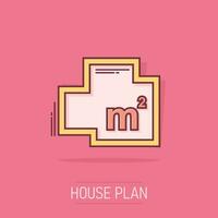 Vector cartoon house plan icon in comic style. Architect scheme sign illustration pictogram. House scheme business splash effect concept.