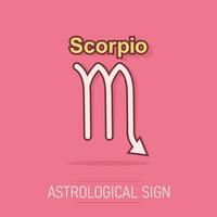 icono del zodiaco escorpio de dibujos animados vectoriales en estilo cómico. pictograma de ilustración de signo de astrología. concepto de efecto de salpicadura de negocio de horóscopo de escorpio. vector