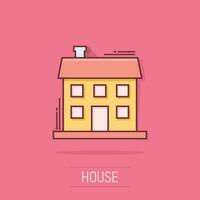 Vector cartoon house icon in comic style. Building sign illustration pictogram. House business splash effect concept.