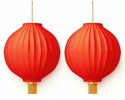 AI generated Red and gold chinese lanterns isolated on black background. Asian new year red lamps festival AI generative photo