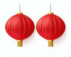 AI generated Red and gold chinese lanterns isolated on black background. Asian new year red lamps festival AI generative AI generative photo