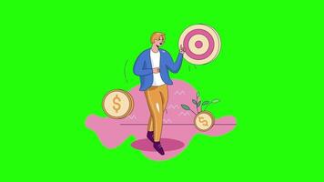 businessman with target on green background video