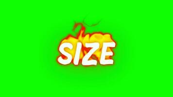 Word Size in Fire Flame on a Green Background. video