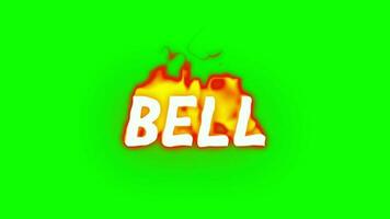 Word Bell in Fire Flame on a Green Background. Word Bell that is on Fire in Green Screen. Fire VFX Element. video