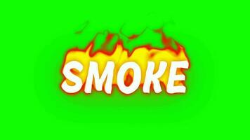 Word Smoke in Fire Flame on a Green Background. Text Animation of the Words Smoke Burning on Fire in Green Screen. video