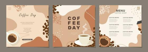 Set of sketch banners with coffee beans on minimal background for poster, cover, menu, social media post or another template design. vector illustration.