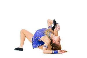 Young girl doing gymnastic exercises isolated photo