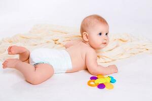 Cute baby girl on white background photo