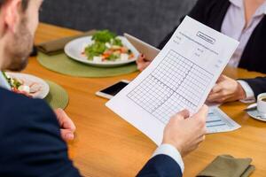 woman and man on business lunch photo