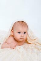 Cute baby girl on white background with isolation photo