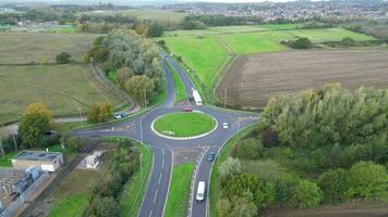 Aerial View of British Traffic and Road at a Countryside Landscape of Agricultural Farms of England video