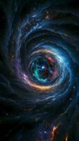 ai generato un' spirale galassia nel spazio con stelle e un' blu e rosso turbine video