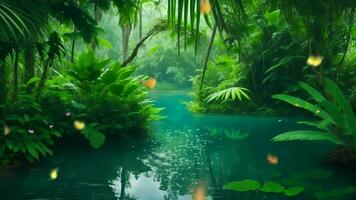 AI generated a tropical jungle with water and plants video