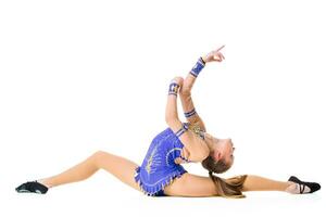 Young girl doing gymnastic exercises isolated photo