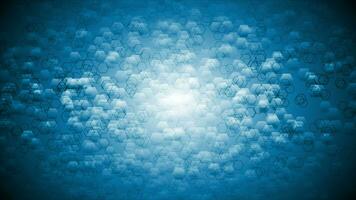 Abstract blue moving tech hexagons video animation