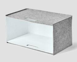 Handcrafted gray felt box with white inner lining and slotted handles photo