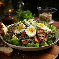 AI generated Ultimate Food Feast Realistic Chicken Caesar Salad Generative AI photo
