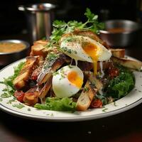 AI generated Healthy and Fresh Party Spread with Chicken Caesar Salad Image Generative AI photo