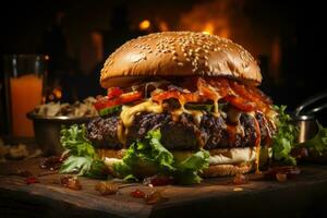 AI generated Realistic Photo Close Up Homemade Beef Burger Generative AI