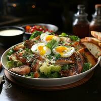 AI generated Chicken Caesar Salad and More Foods Fresh Display Generative AI photo