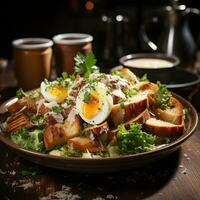 AI generated Fresh Vegetable Delight Realistic Chicken Caesar Salad Photo. Generative AI photo
