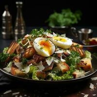 AI generated Chicken Caesar Salad More Foods Fresh and Healthy Display Generative AI photo
