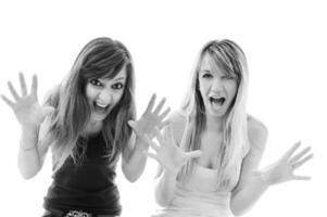 Women screaming black and white photo