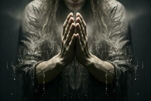 AI generated Woman prays. Concept of religion and faith photo