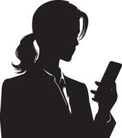 un mujer estar con célula teléfono vector silueta 2