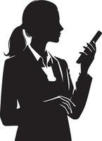 A woman stand with cell phone vector silhouette 13