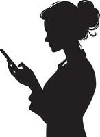 A woman stand with cell phone vector silhouette 8