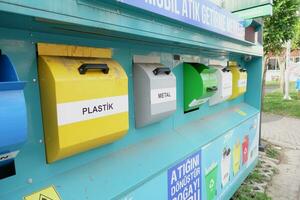 turkey istanbul 12 july 2023. Garbage bins of various colors photo