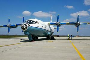 Aerovis cargo plane at airport. Air freight and shipping. Aviation and aircraft. Transport industry. Global international transportation. Fly and flying. photo