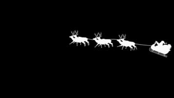 Père Noël claus voiture sur une renne traîneau en volant sur une vert arrière-plan, silhouette animation avec alpha canaliser. video