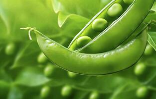 AI generated Close up of peas in pea pod. AI Generated photo