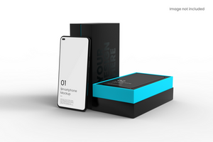 PSD realistico smartphone con scatola modello