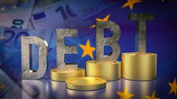 The debt and coins on eu flag for Business concept 3d rendering. photo