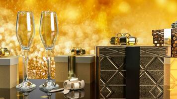 The Gift box and  champaign for celebrate concept 3d rendering. photo