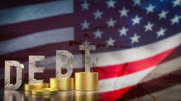 The debt and coins on USA flag for Business concept 3d rendering. photo