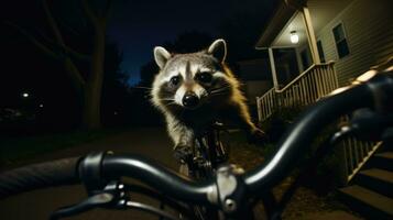 ai generado procyon retrato cara mapache animales cabeza linda piel curioso bosque negro al aire libre foto