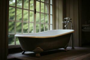 ai generado pared blanco moderno agua lujo loseta ducha grifo diseño hogar bañera Clásico interior foto