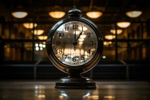 AI Generated Hour time vintage alarm retro old object antique second minute deadline bell clock photo