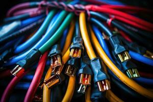 AI Generated Line white cord red macro power communication connect networking computer energy photo