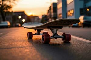 ai generado estilo de vida patinar hembra asiático acción estilo amarillo persona urbano dinámica práctica patinador foto