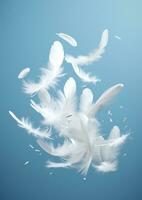 AI Generated Flying concept floating falling feather down white wing animal fragile fluffy abstract photo