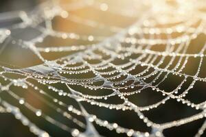 AI Generated Green design spider drop cobweb insect nature morning spiderweb network wet autumn photo