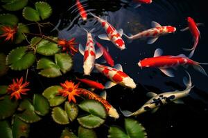 ai generado koi vistoso hermosa jardín naranja animal pez de colores agua nadar estanque pescado oro naturaleza foto