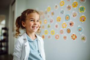 ai generado cara belleza infancia divertido retrato niña alegre caucásico verano contento pequeño bonito foto