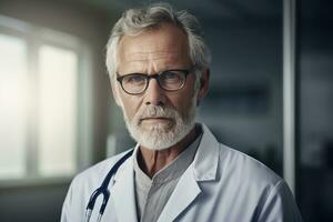 ai generado hombre hospital sonriente clínica trabajando ocupación uno facultativo médico cirujano foto