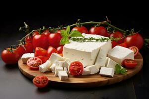 AI Generated Feta healthy gourmet white slice appetizer traditional fresh lunch ingredient product photo